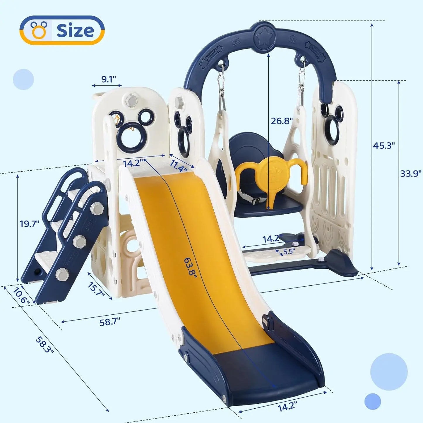 Swing Slide For Kids 6-In-1 Climber With Ball Hoop Toy