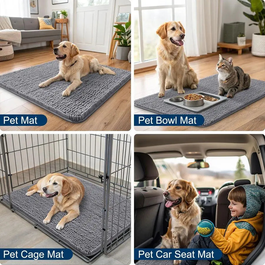 Indoor Chenille Dog Door Mat Absorbs Muddy Paws Moisture