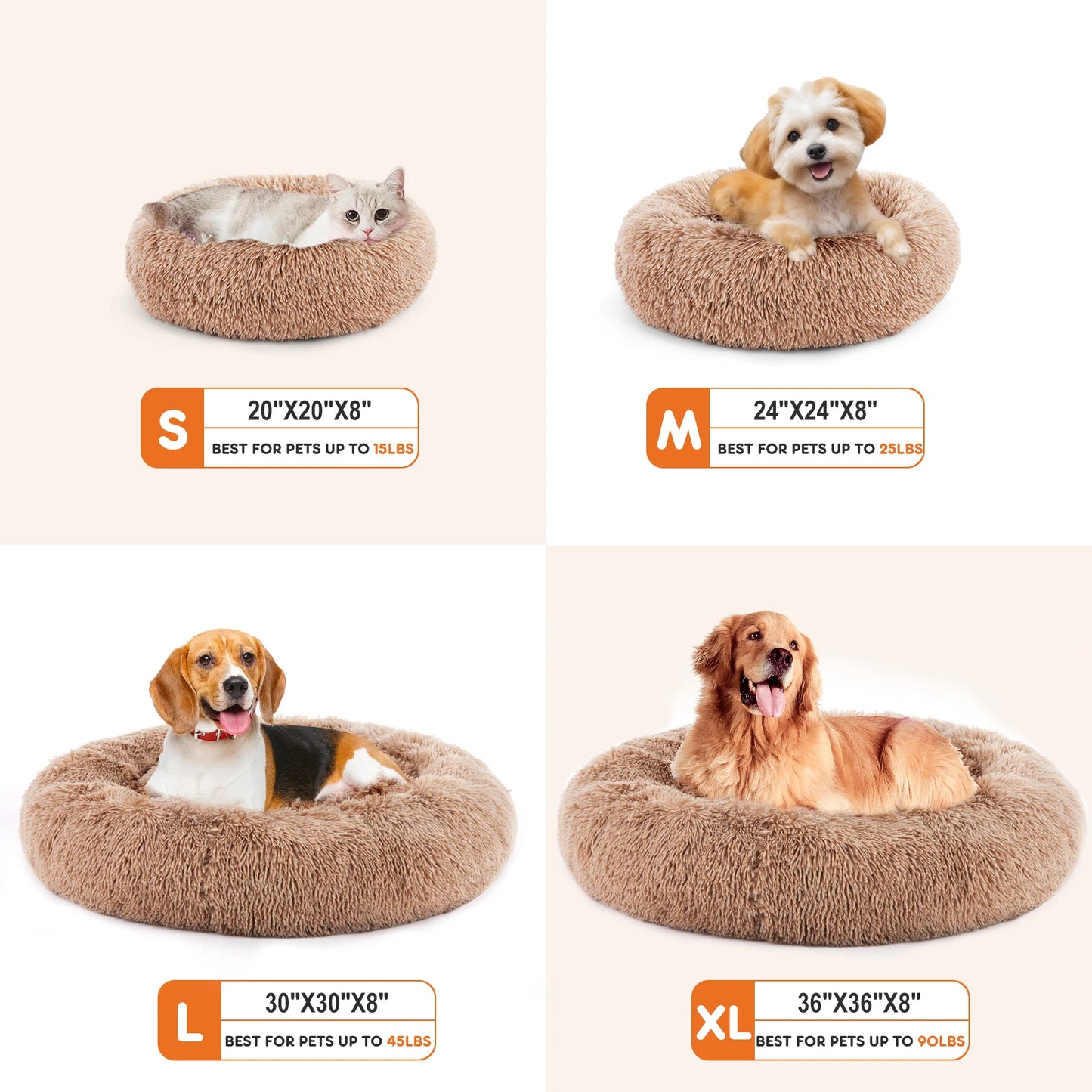 JHK Calming Dog Bed Plush Faux Fur Washable Round