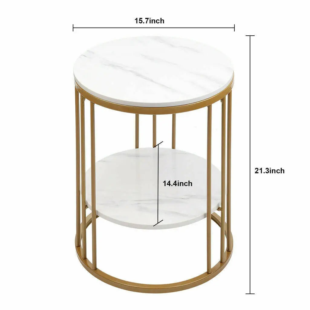 Wisfor 2-Tier Marble Round Side Table With Storage Nightstand