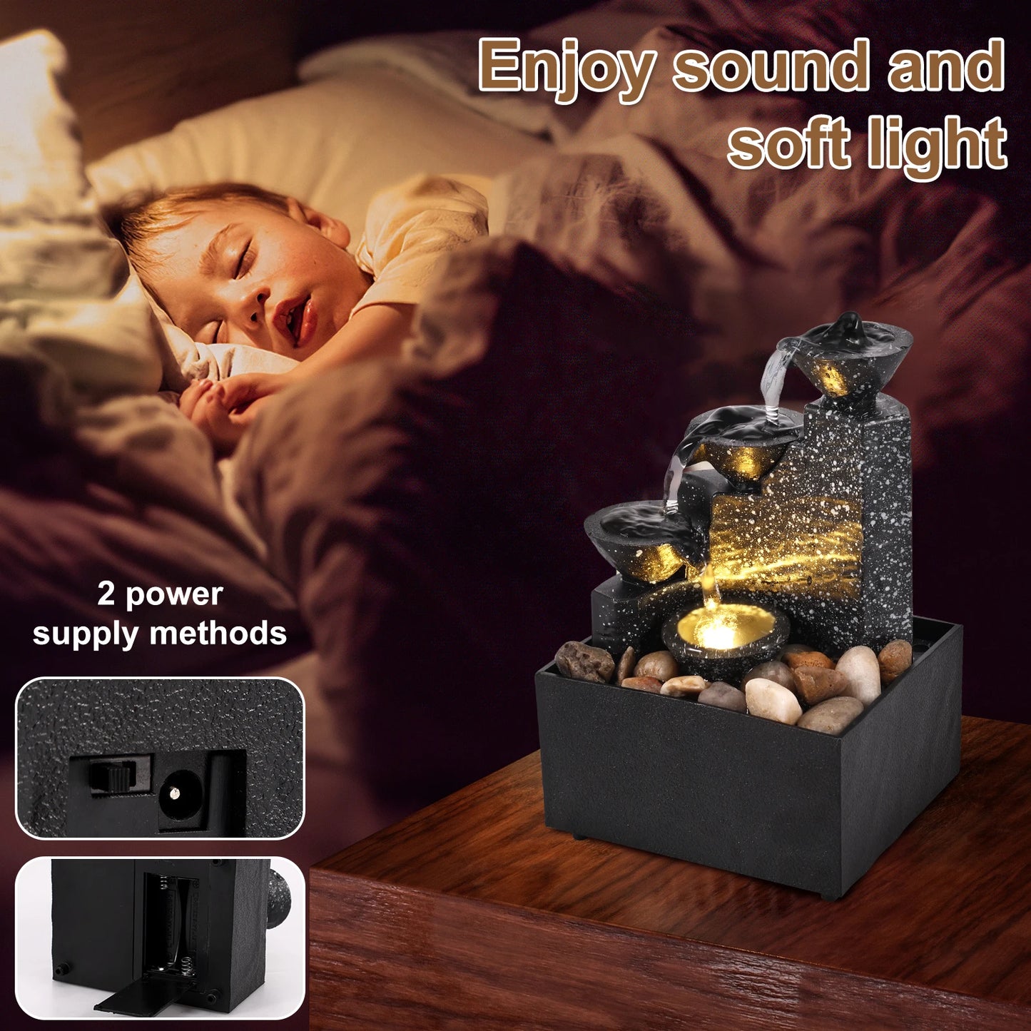 Tabletop Waterfall Fountain Lights For Relaxation And Meditation
