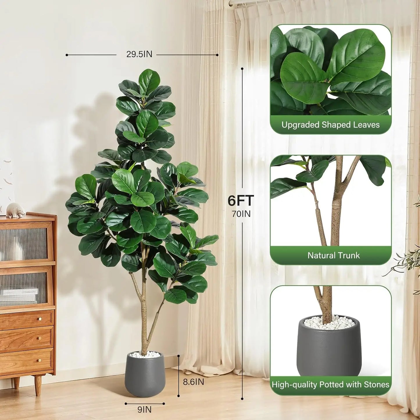HiMISSCN Fiddle Leaf Fig Artificial Tree in Planter