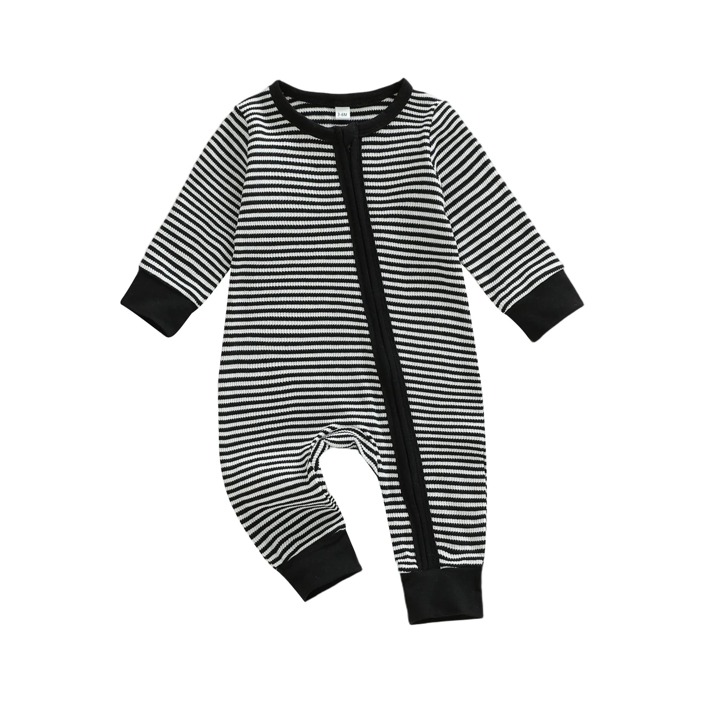 Infant Boy Striped Long Sleeve Zip Up Romper with Round Neck and Full Length Jumpsuit for Baby Boy