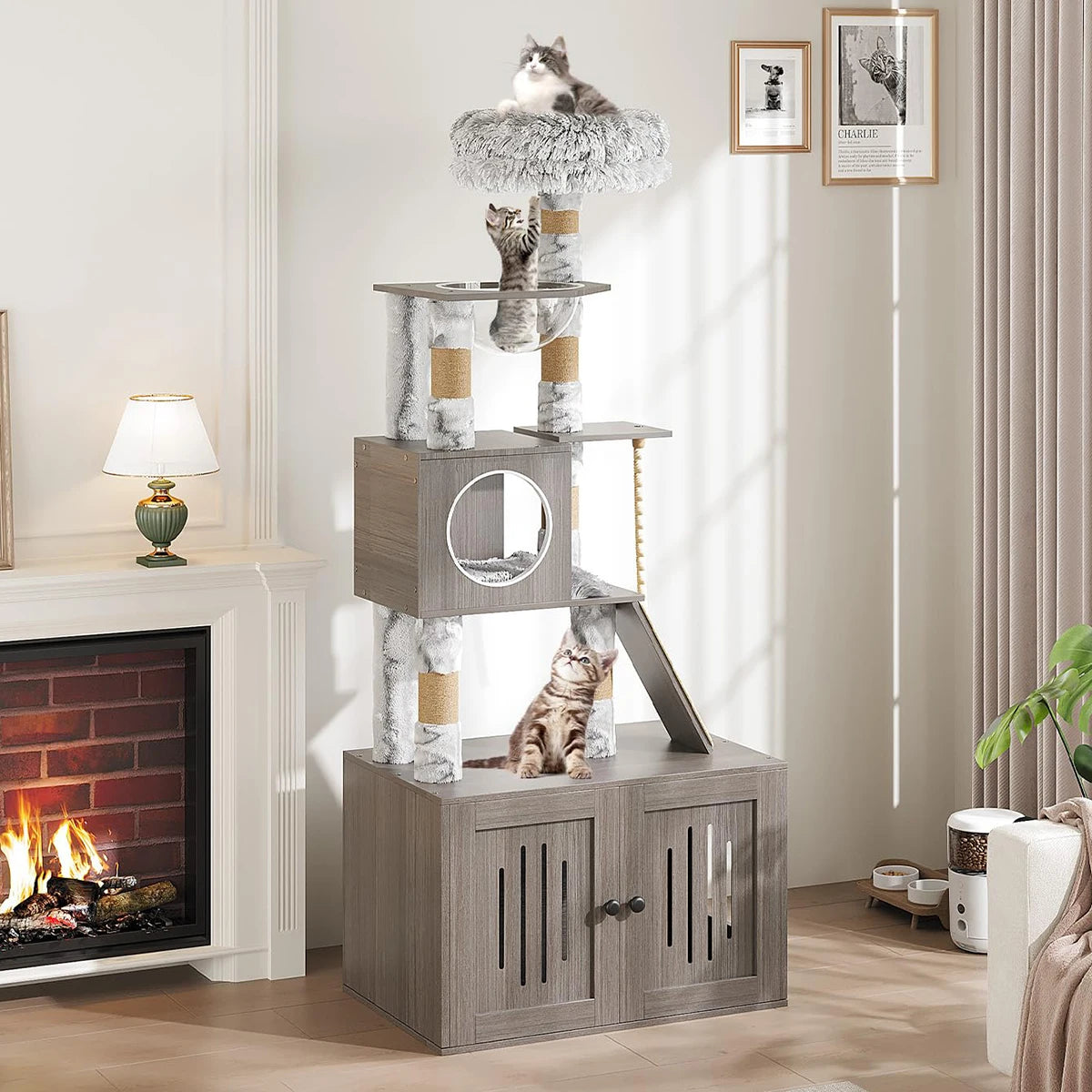 HiMISS Cat Tree Tower With Litter Box And Capsule Nest