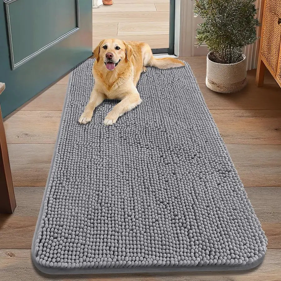 Indoor Chenille Dog Door Mat Absorbs Muddy Paws Moisture