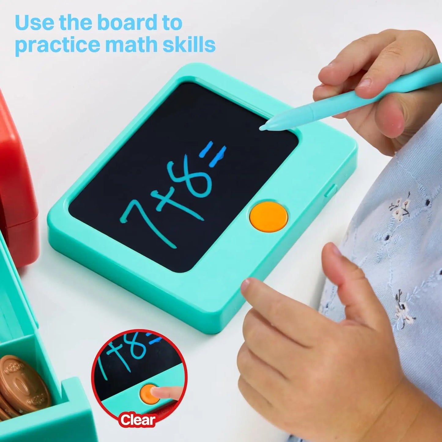 Joyfy Kids Cash Register Toy With Detachable Write And Erase Pad And Play Money
