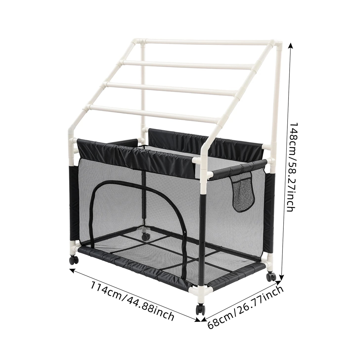 Rolling Pool Noodle Storage Organizer Bin With Mesh Towel Rack