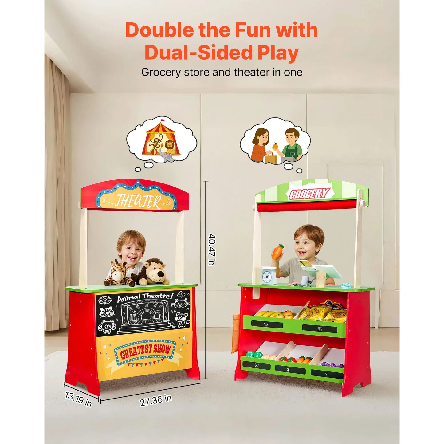 2 In 1 Wooden Kids Puppet Theater And Grocery Store