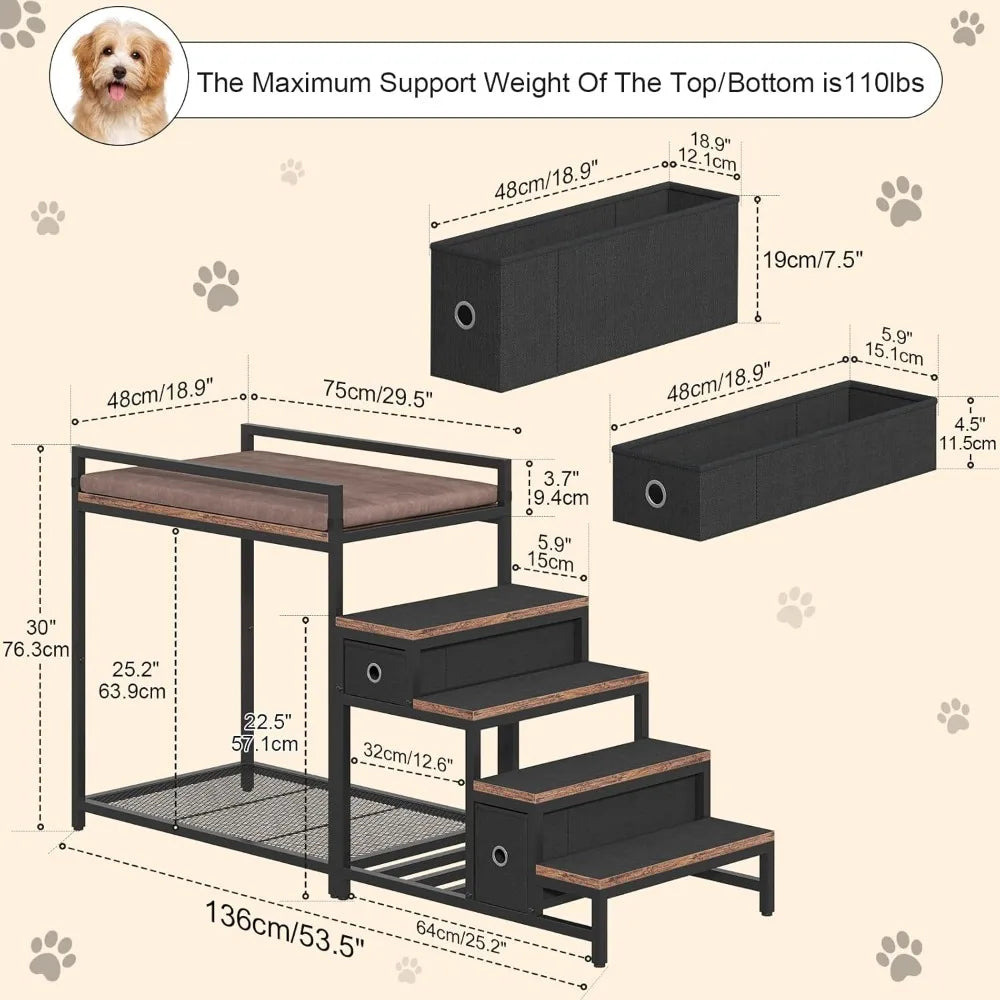 Pet Dual Level Bunk Bed With Detachable Stairs Window Perch