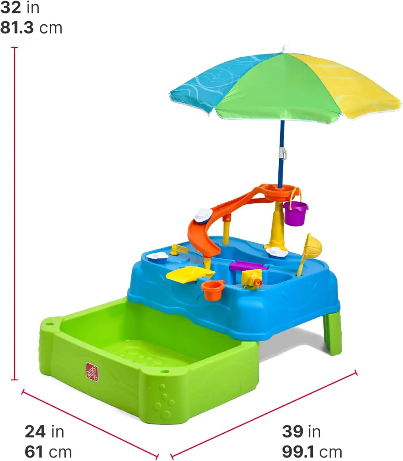 Two-Tier Water Table With Umbrella And Accessories For Outdoor Play
