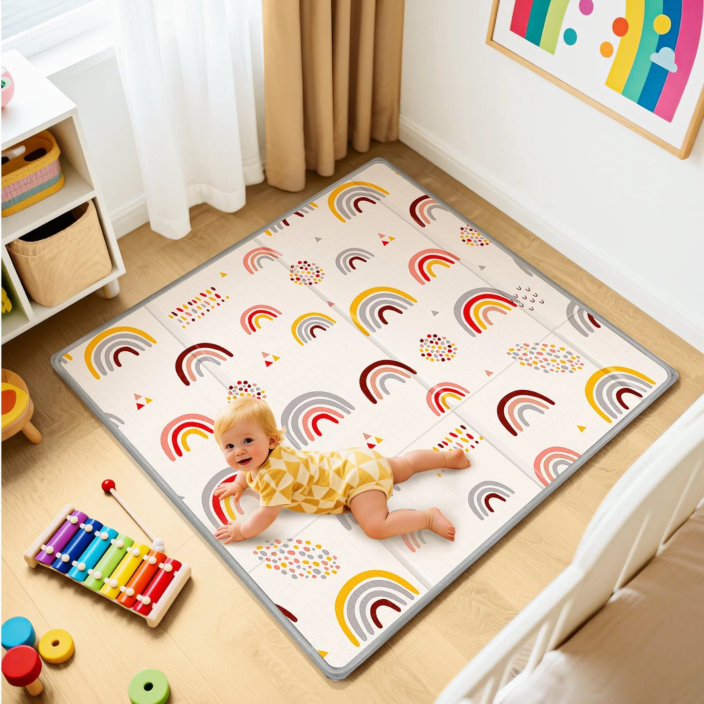 Foldable Baby Play Mat, PIGLOG 0.6in Thick Waterproof Playmats for Babies and Toddlers Kids, Safe Foam Playmat for Tummy Time