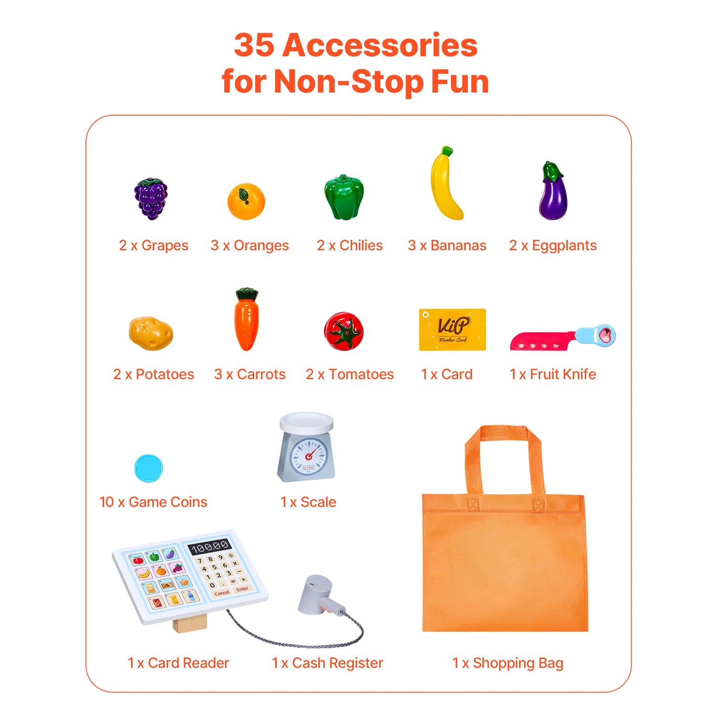 Wooden Kids Grocery Store Playset With Scanner And Cash Register