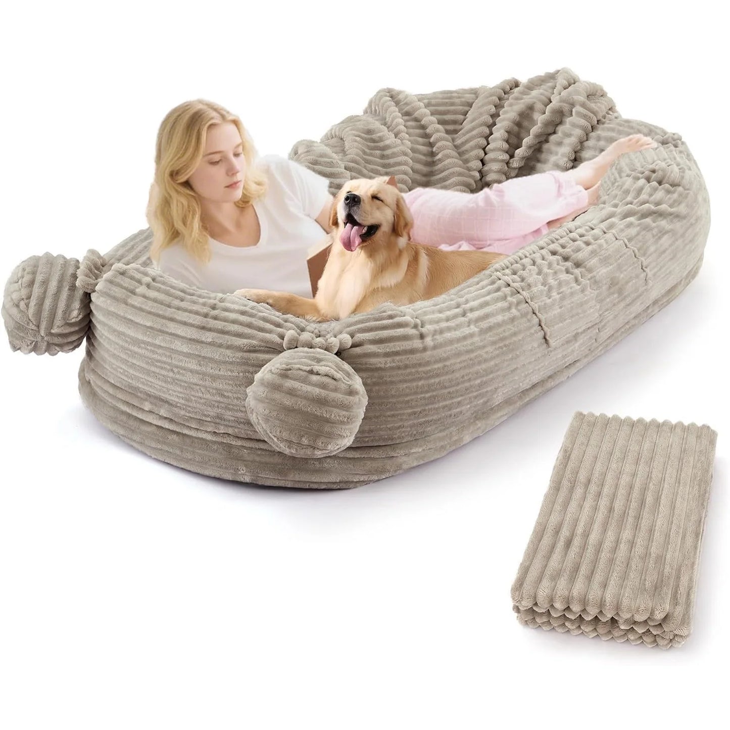 HiMISSCN Dog Bed With Removable Cover Storage Pockets Blanket