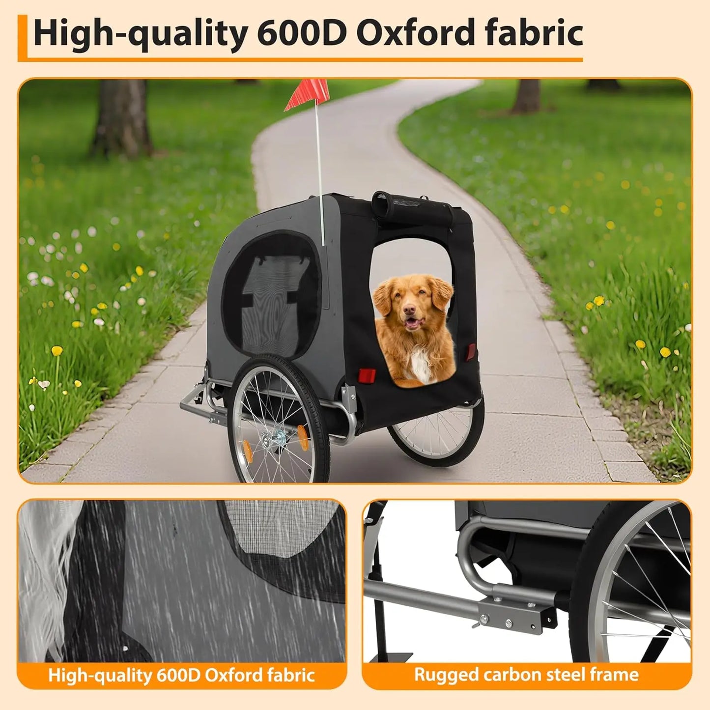 HiMISS Steel Dog Bike Trailer Folding With Universal Coupler 40kg