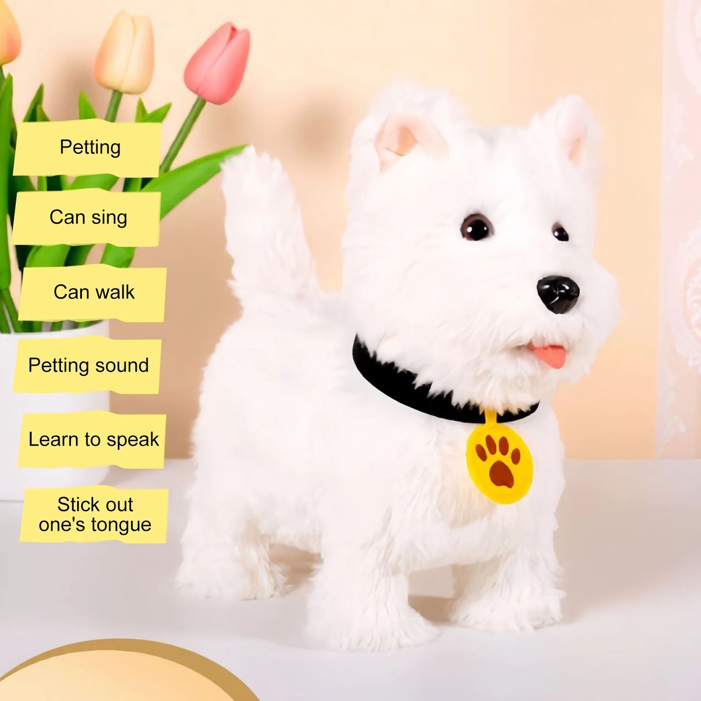 Shunmaii Interactive Plush Puppy Robot Toy Walking Barking Tail Wagging