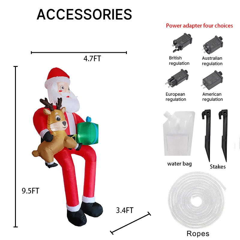CatXaa Inflatable Christmas Santa With Reindeer Gift LED Yard Decoration