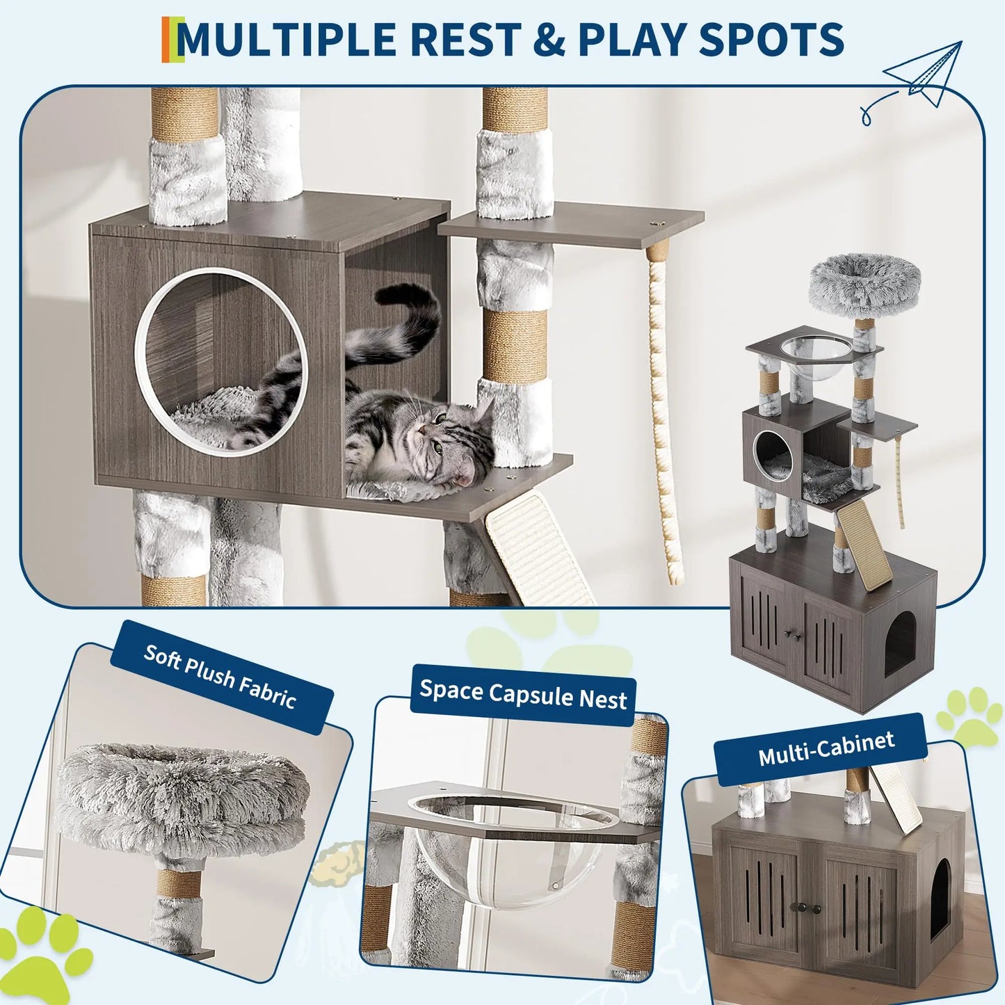 HiMISS Cat Tree Tower With Litter Box And Capsule Nest
