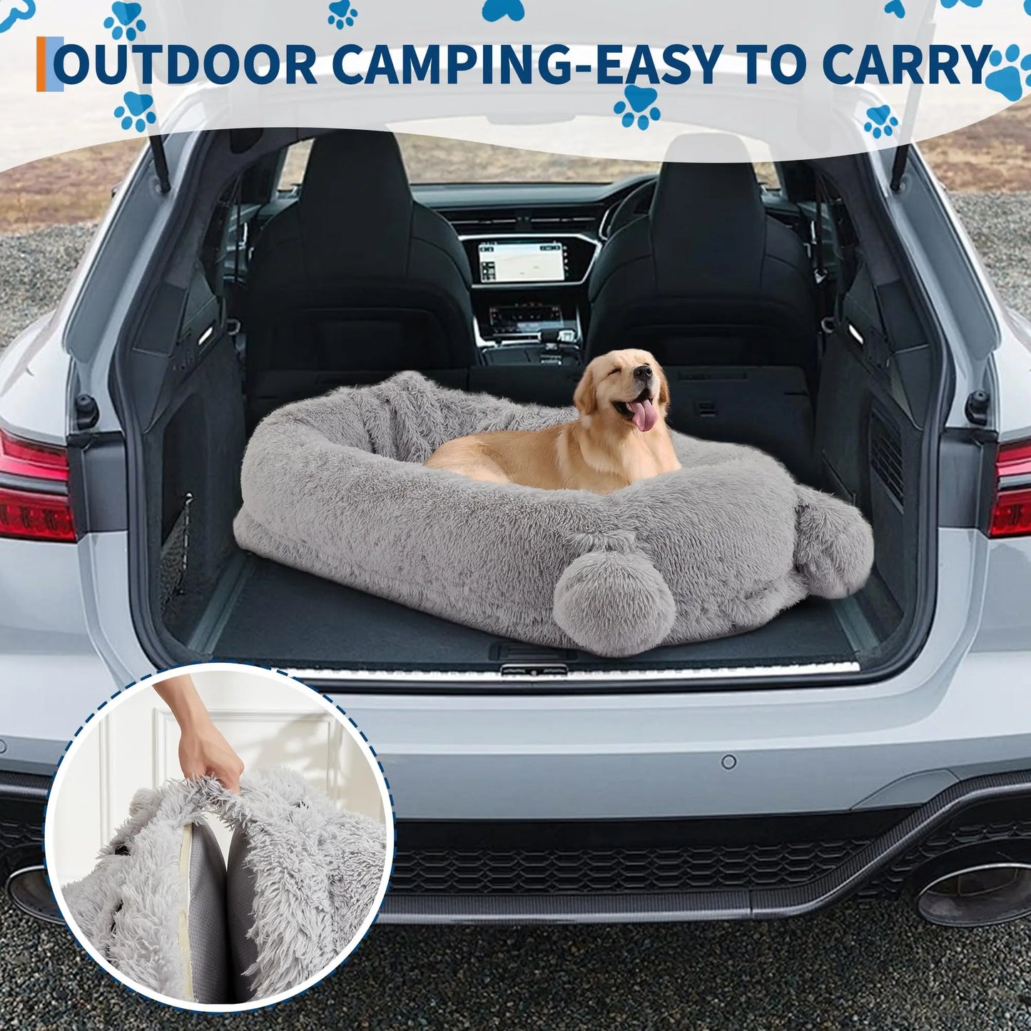 HiMISSCN Dog Bed With Removable Cover Storage Pockets Blanket