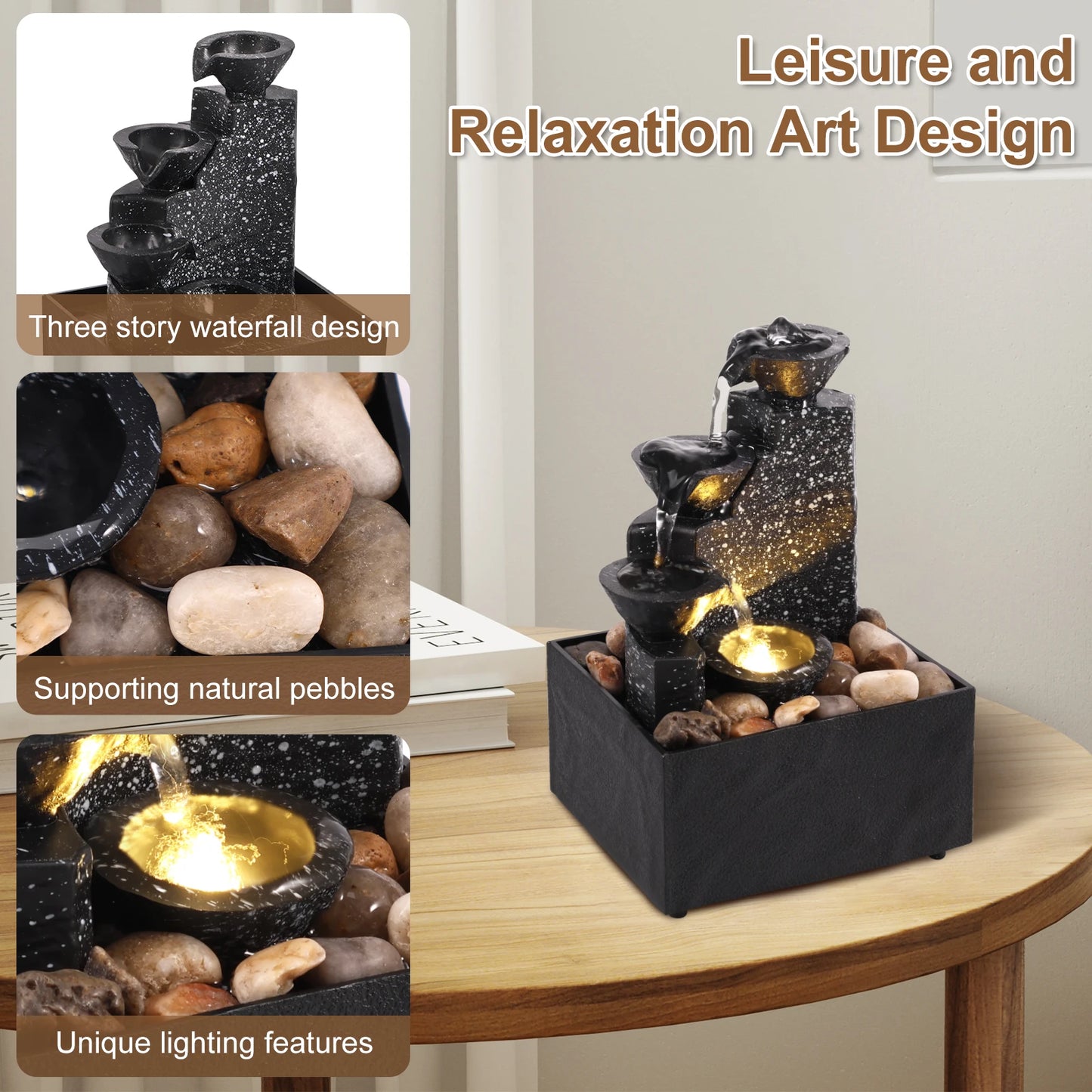 Tabletop Waterfall Fountain Lights For Relaxation And Meditation