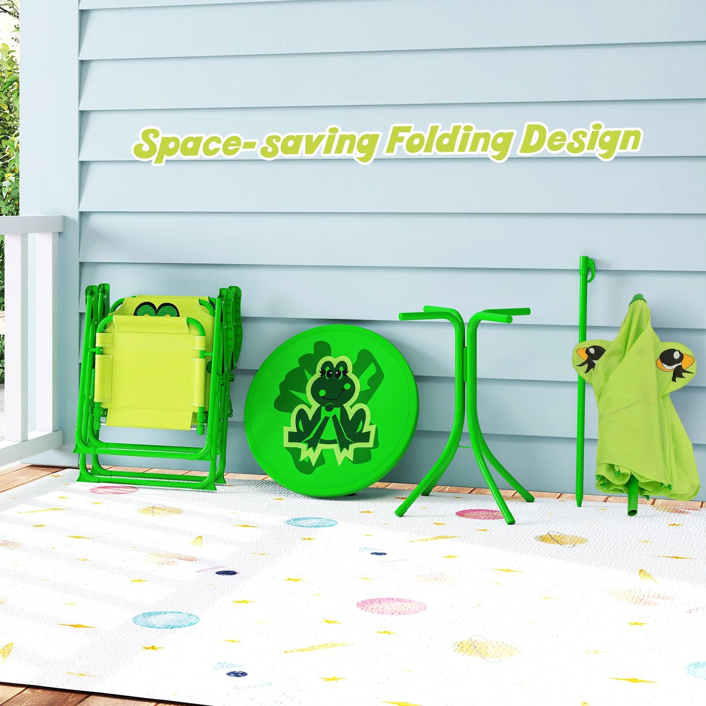 LIFEZEAL Kids Picnic Table Set Folding Chairs Height Adjustable Umbrella