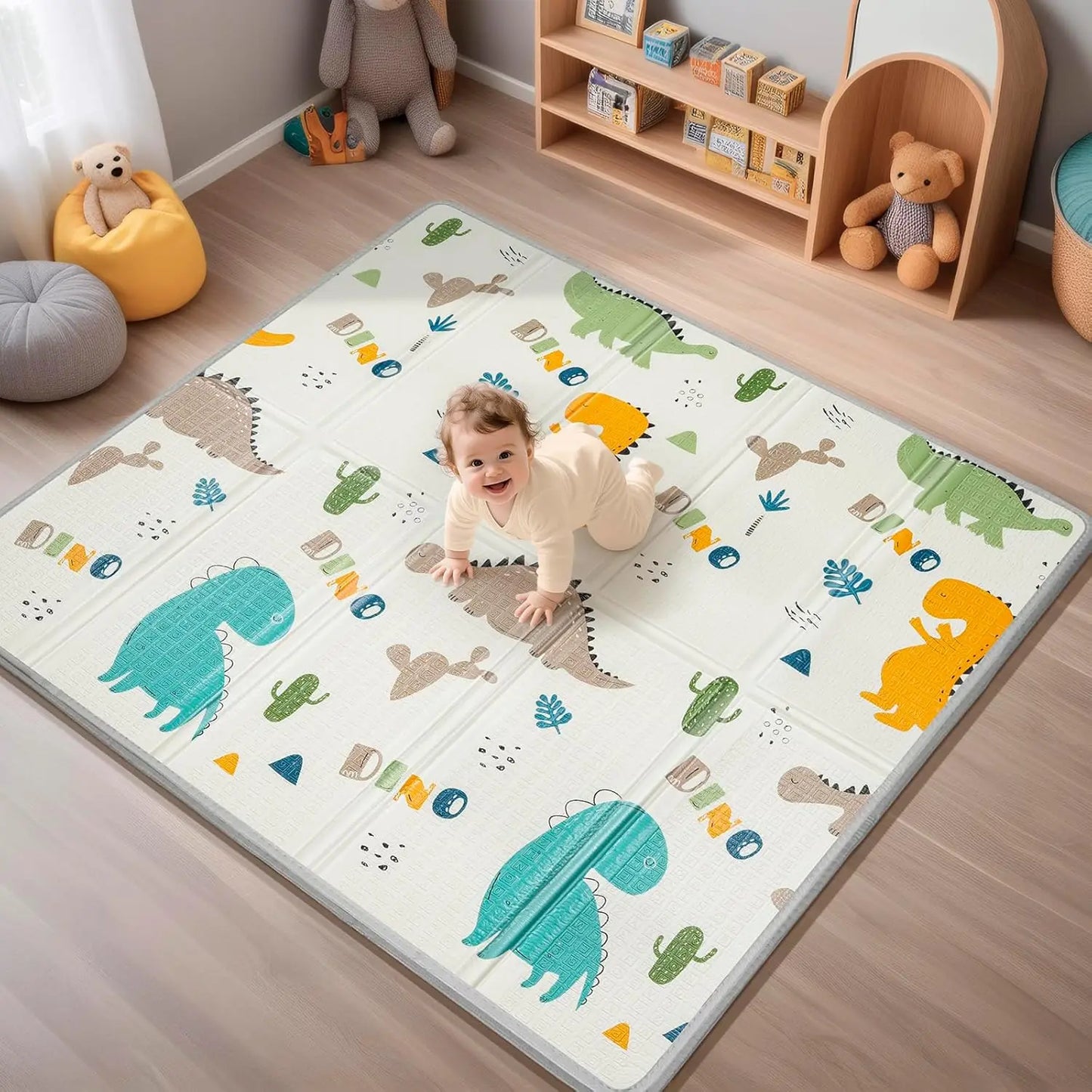 Foldable Baby Play Mat, PIGLOG 0.6in Thick Waterproof Playmats for Babies and Toddlers Kids, Safe Foam Playmat for Tummy Time