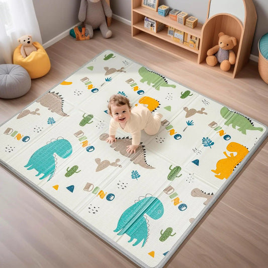 Foldable Baby Play Mat, PIGLOG 0.6in Thick Waterproof Playmats for Babies and Toddlers Kids, Safe Foam Playmat for Tummy Time