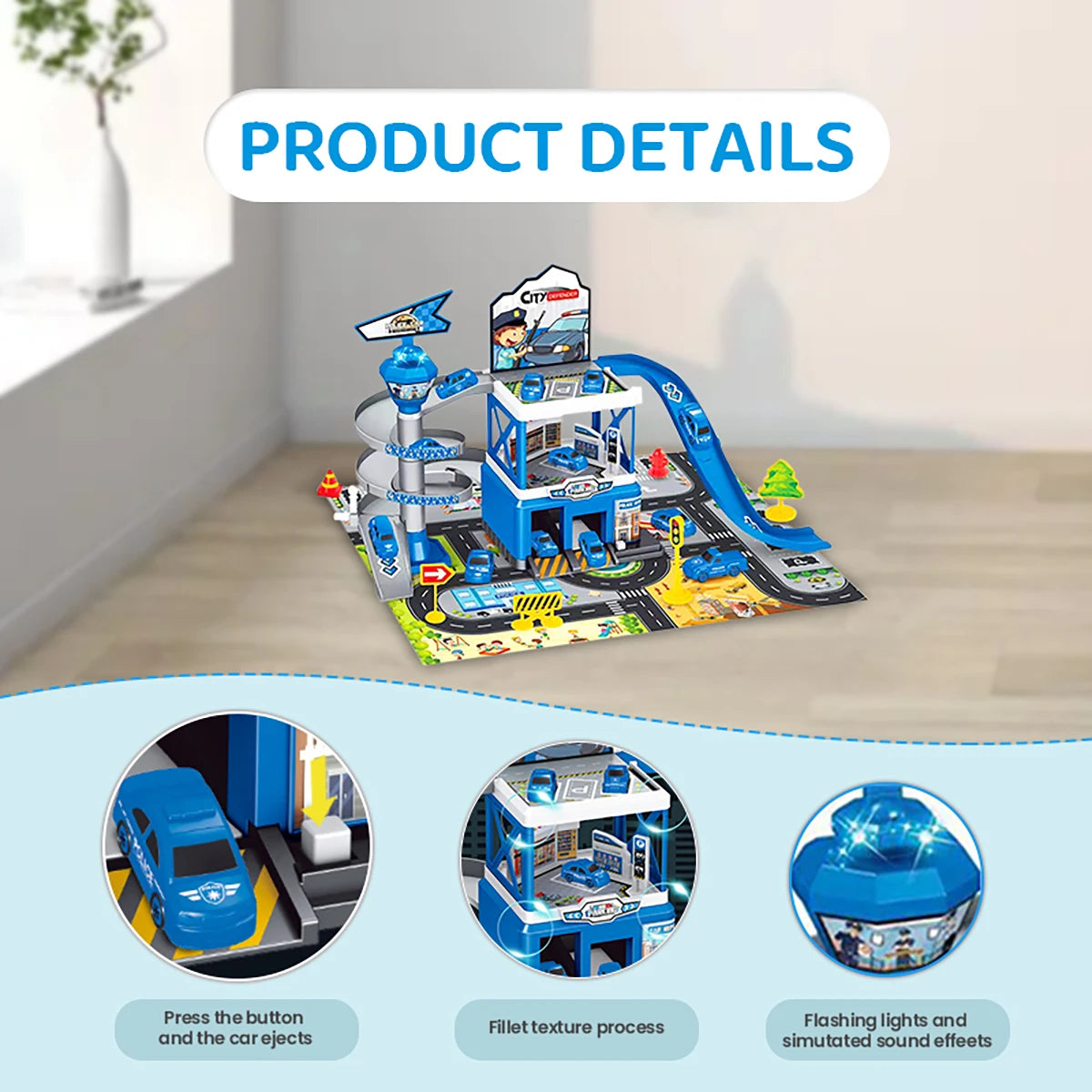 CONUSEA DIY Rail Car Parking Lot Track With Racing Cars