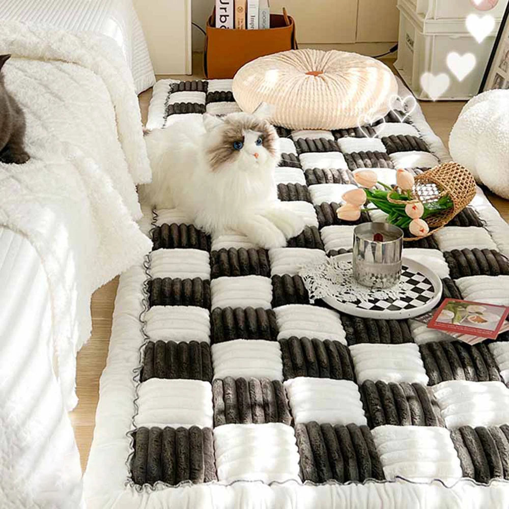 PETRAVELCN Dog Bed Mat Warm Plaid Fleece Anti Slip Cushion