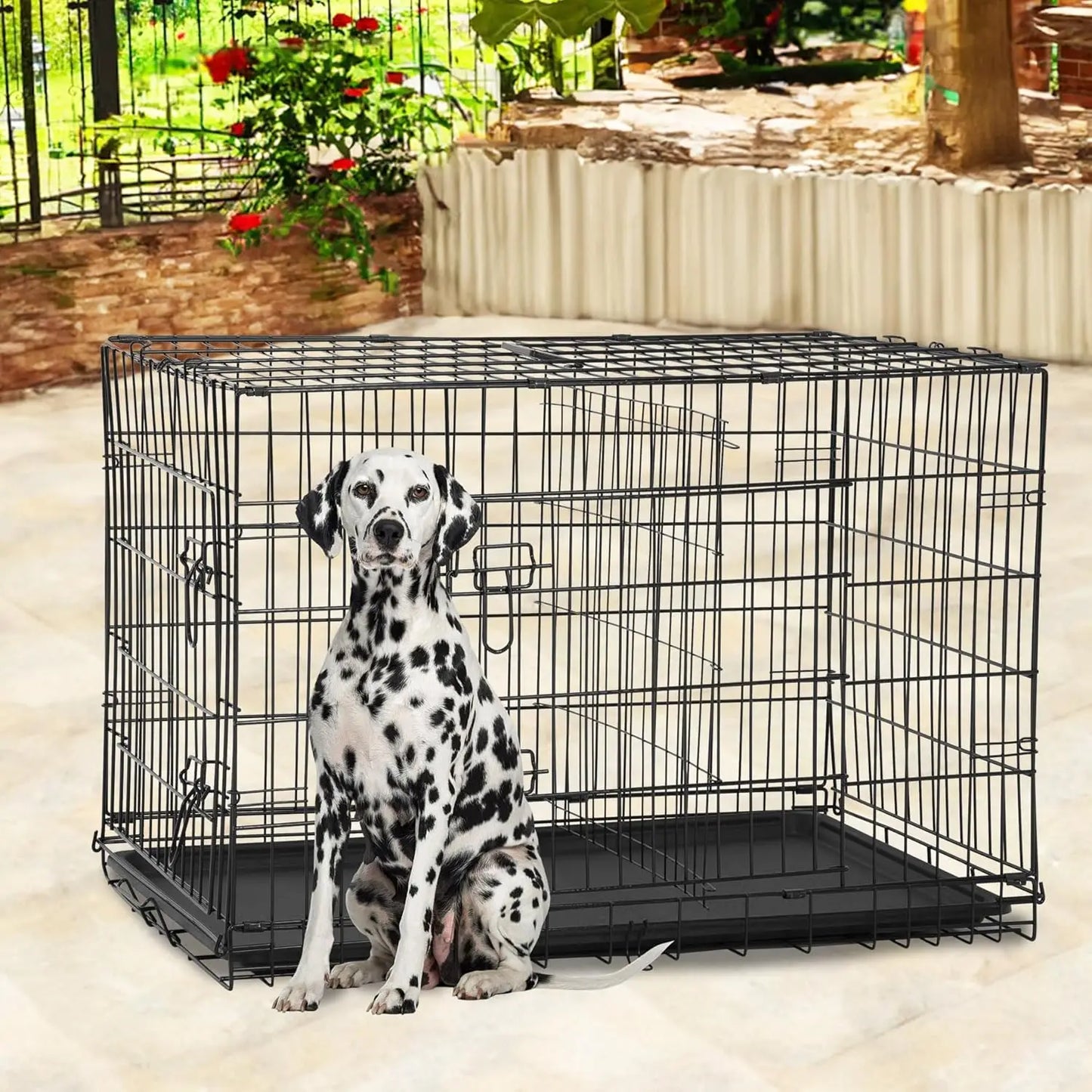 BestPet Dog Crate Folding Metal Kennel With Double Doors