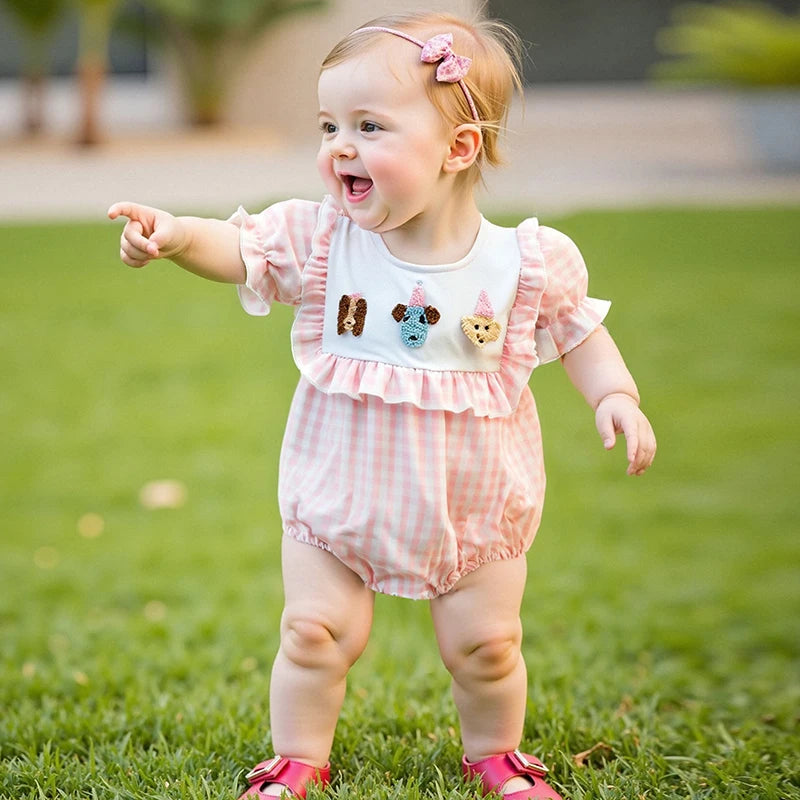Infant Girl Short Sleeve Round Neck Floral Print Romper Newborn Jumpsuit Toddler Playsuit Summer Outfit Embroidery Bodysuit