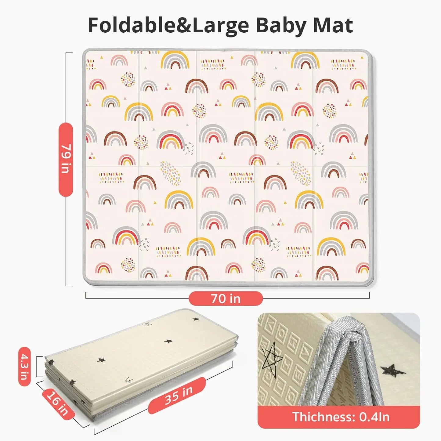 Foldable Baby Play Mat, PIGLOG 50x50 Playpen Mat, Safe Foam Playmat for Tummy Time, Waterproof Playmats for Babies and Toddlers