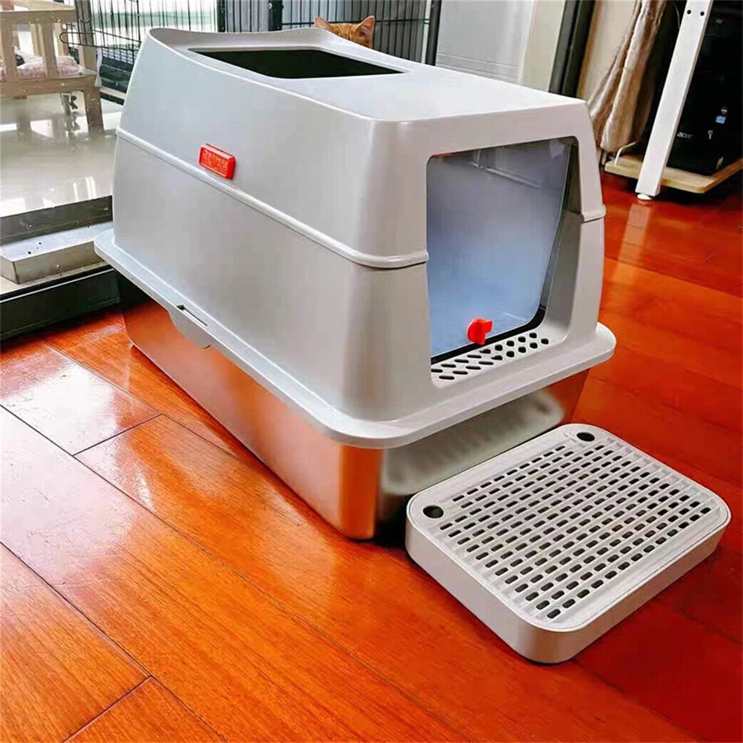 4 Style Enclosed Cat Litter Box Lid Stainless Steel ABS