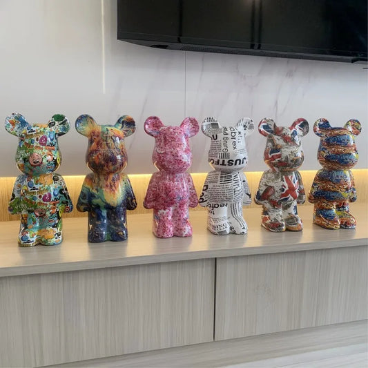 Graffiti Bearbrickly Statue ABS Figurine Home Decor Desk Ornament
