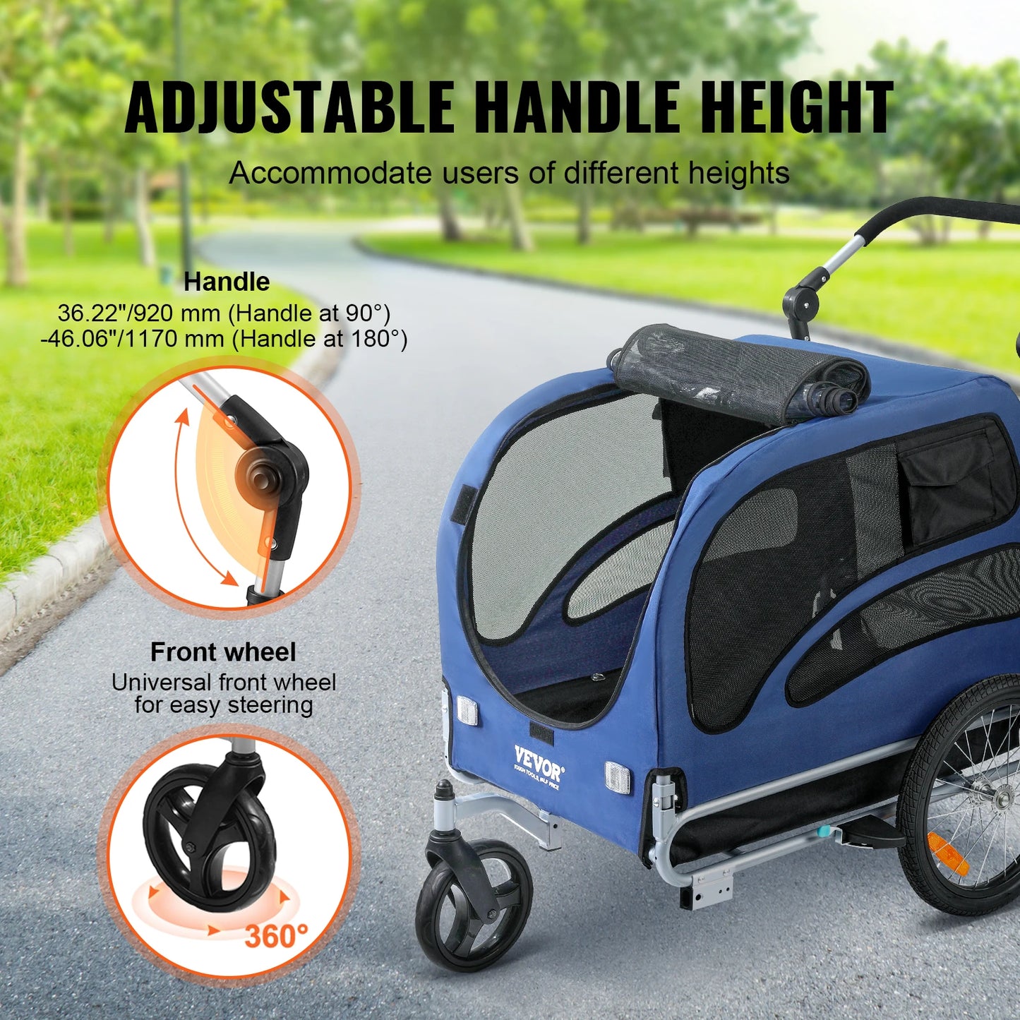 Dog Bike Trailer 2-In-1 Pet Stroller Cart Travel Carrier