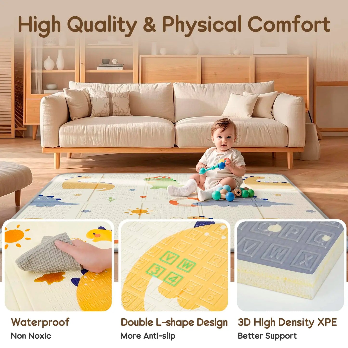 Foldable Baby Play Mat, PIGLOG Waterproof Playmats for Babies and Toddlers Kids, Safe Foam Playmat for Tummy Time, 50x50 Playpen