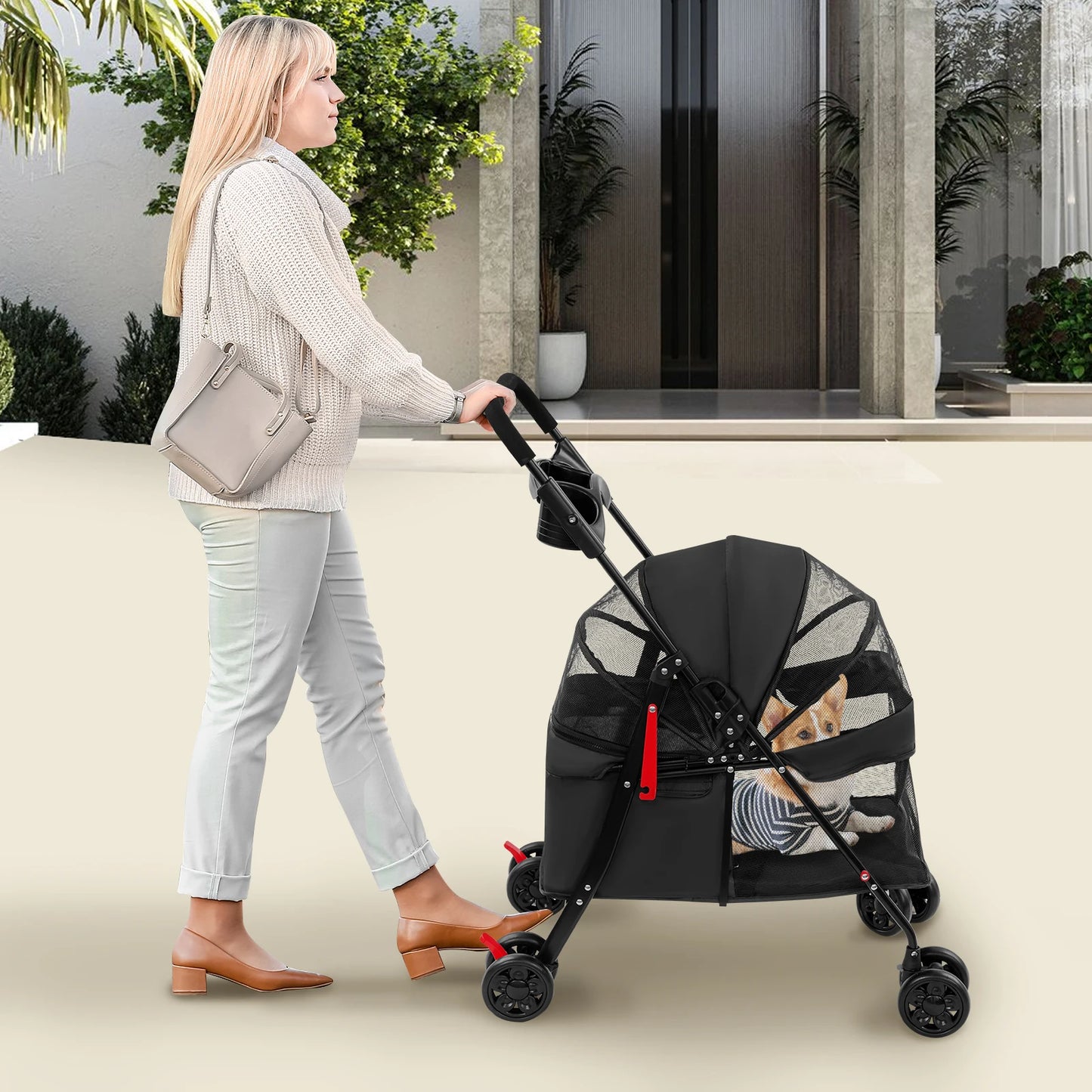 Foldable Lightweight Pet Cart For Small Medium Dogs And Cats