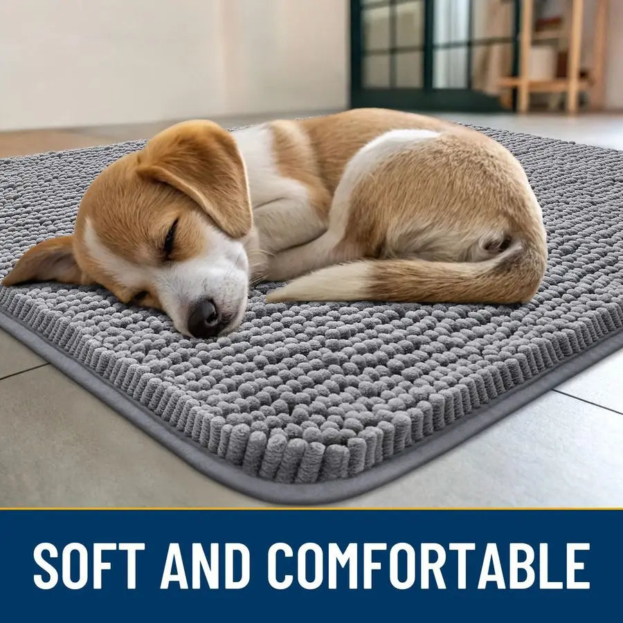 Indoor Chenille Dog Door Mat Absorbs Muddy Paws Moisture