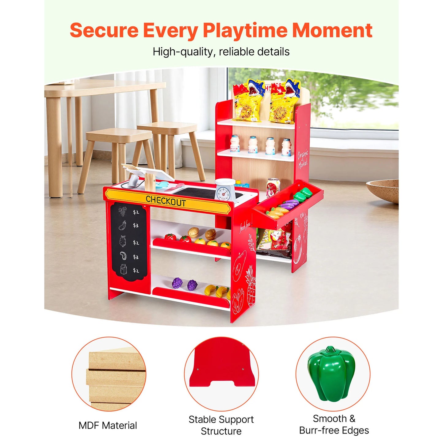 Wooden Kids Grocery Store Playset With Scanner And Cash Register