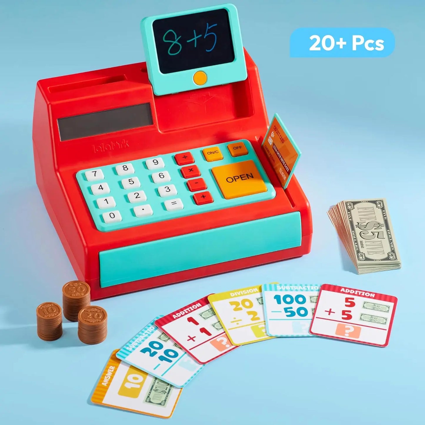 Joyfy Kids Cash Register Toy With Detachable Write And Erase Pad And Play Money