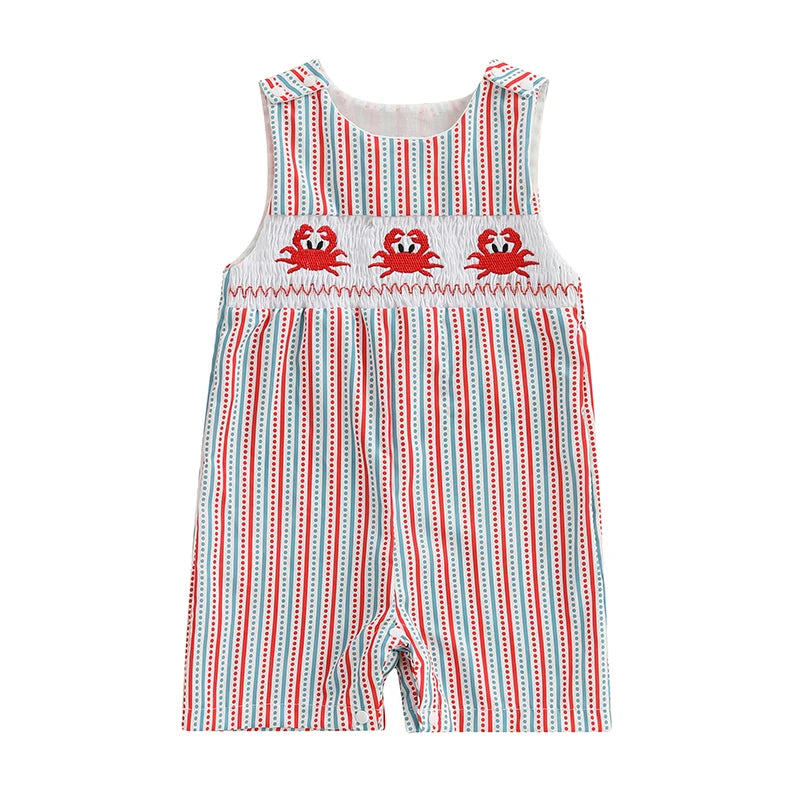 Toddler Boy Sleeveless Romper with Cute Shark Embroidery and Striped Print Summer Tank Jumpsuit for Beachwear and Street Style