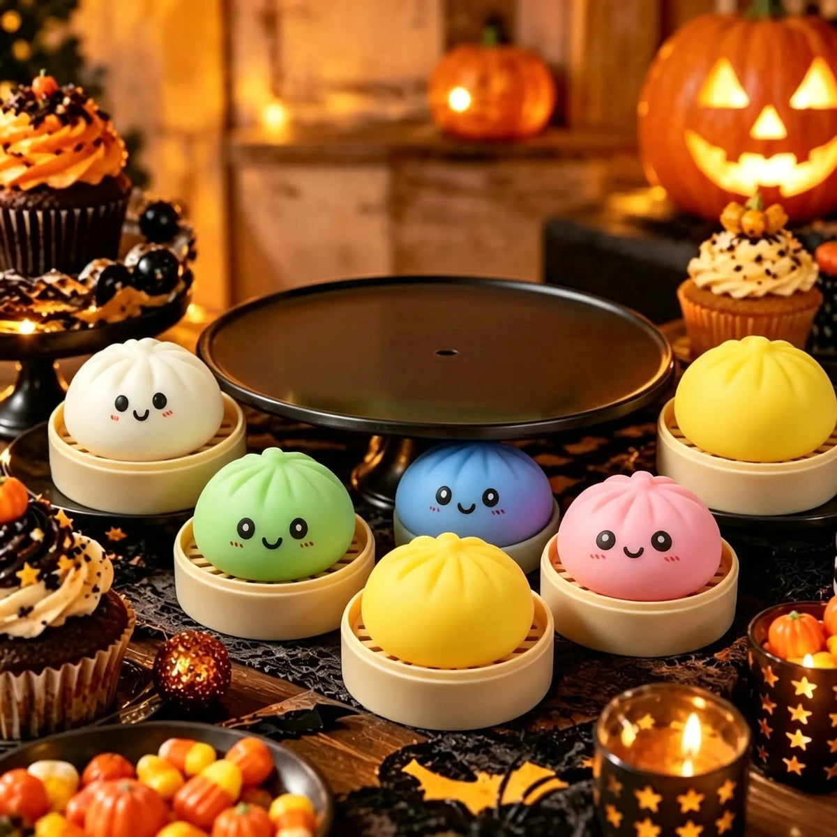 Halloween Bun Squishy Set, 18 Piece Sensory Play Kit