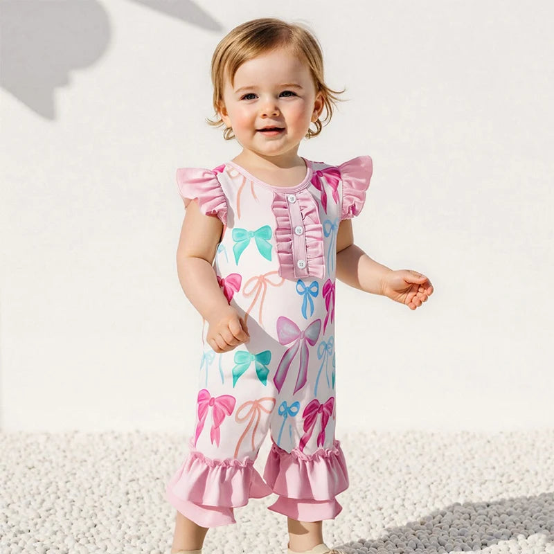 Toddler Girls Romper Short Sleeve Round Neck Floral Print Playsuit Cute Summer Casual Outfit for Baby Girl