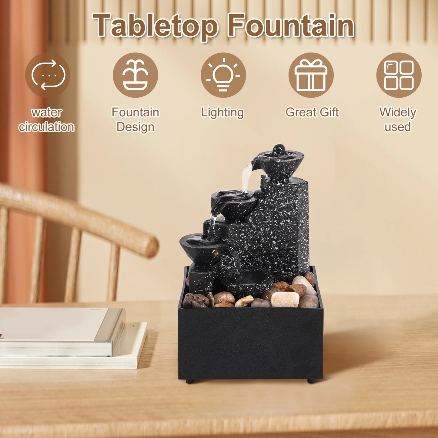 Tabletop Waterfall Fountain Lights For Relaxation And Meditation