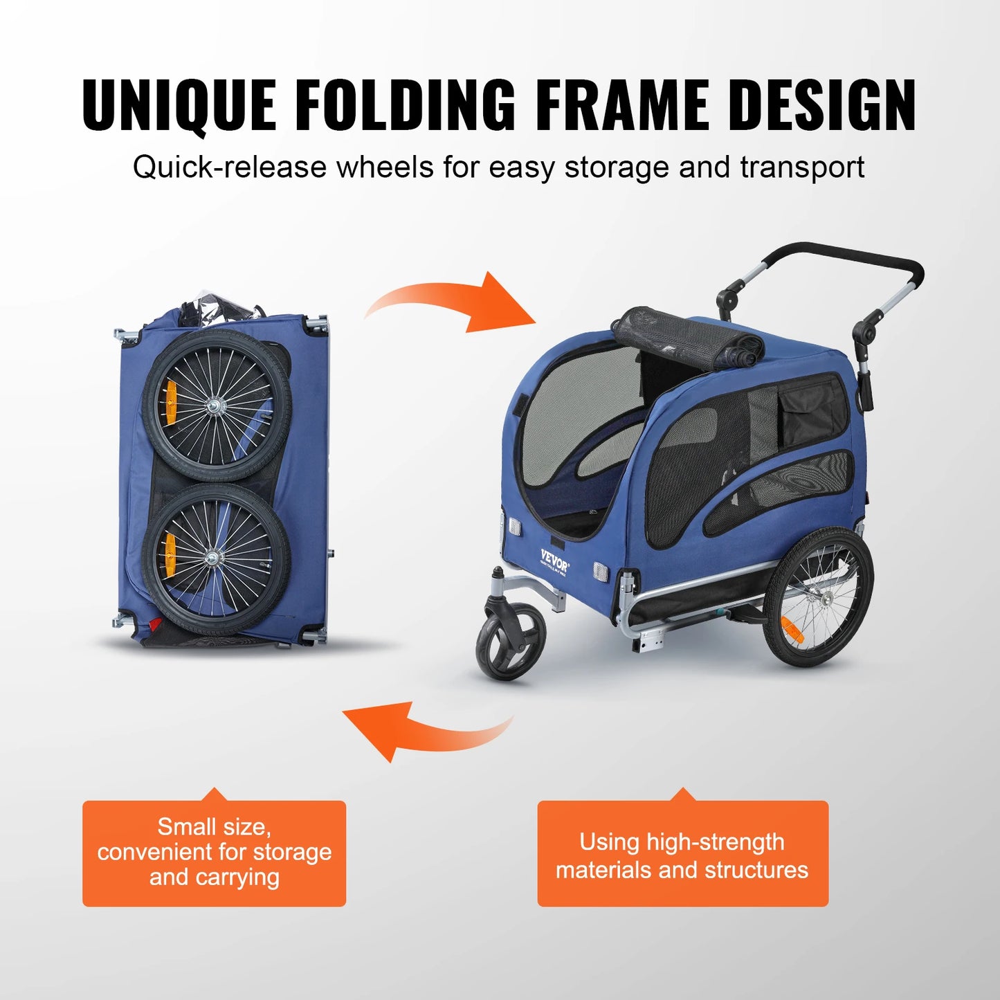Dog Bike Trailer 2-In-1 Pet Stroller Cart Travel Carrier