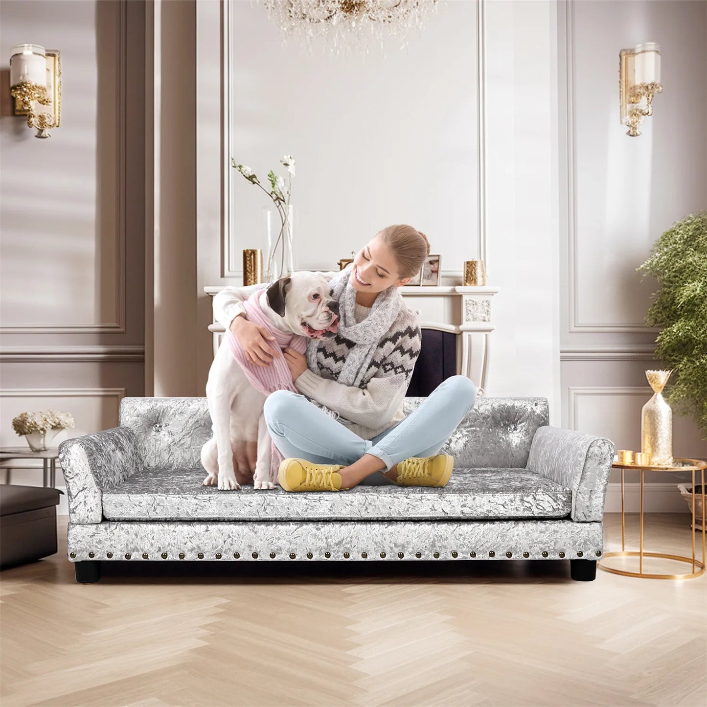 BINGOPAWCN Deluxe Tufted Elevated Dog Sofa Bed Memory Foam