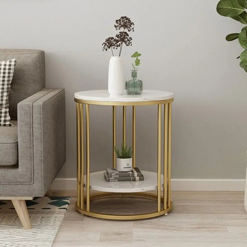 Wisfor 2-Tier Marble Round Side Table With Storage Nightstand