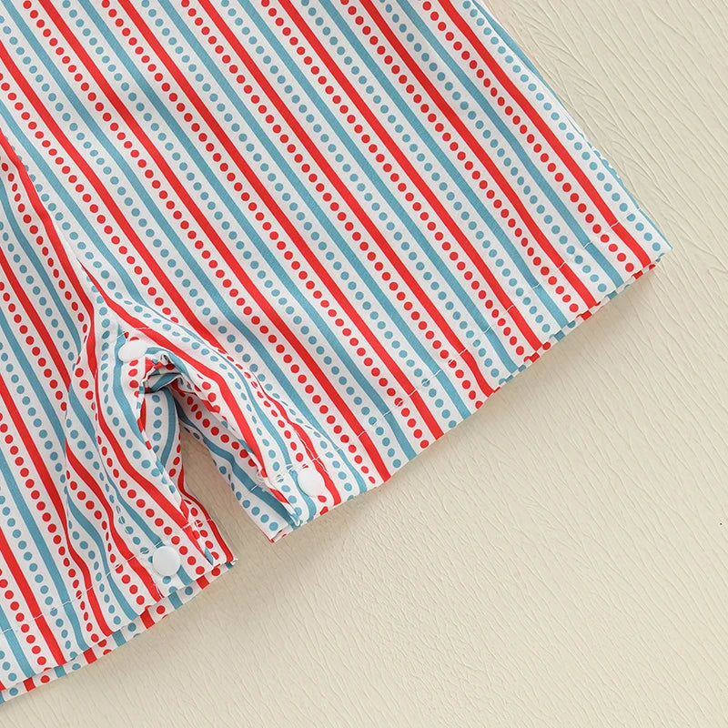 Toddler Boy Sleeveless Romper with Cute Shark Embroidery and Striped Print Summer Tank Jumpsuit for Beachwear and Street Style