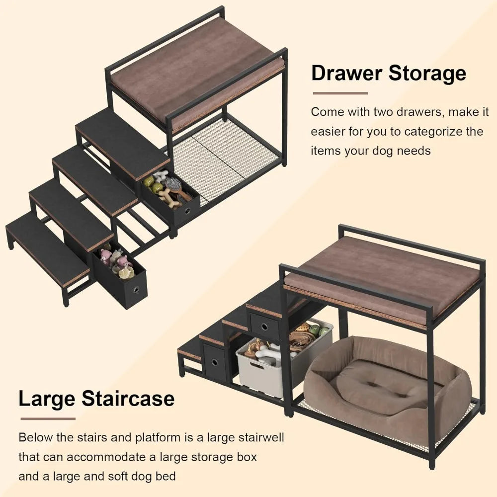 Pet Dual Level Bunk Bed With Detachable Stairs Window Perch