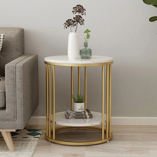 Wisfor 2-Tier Marble Round Side Table With Storage Nightstand