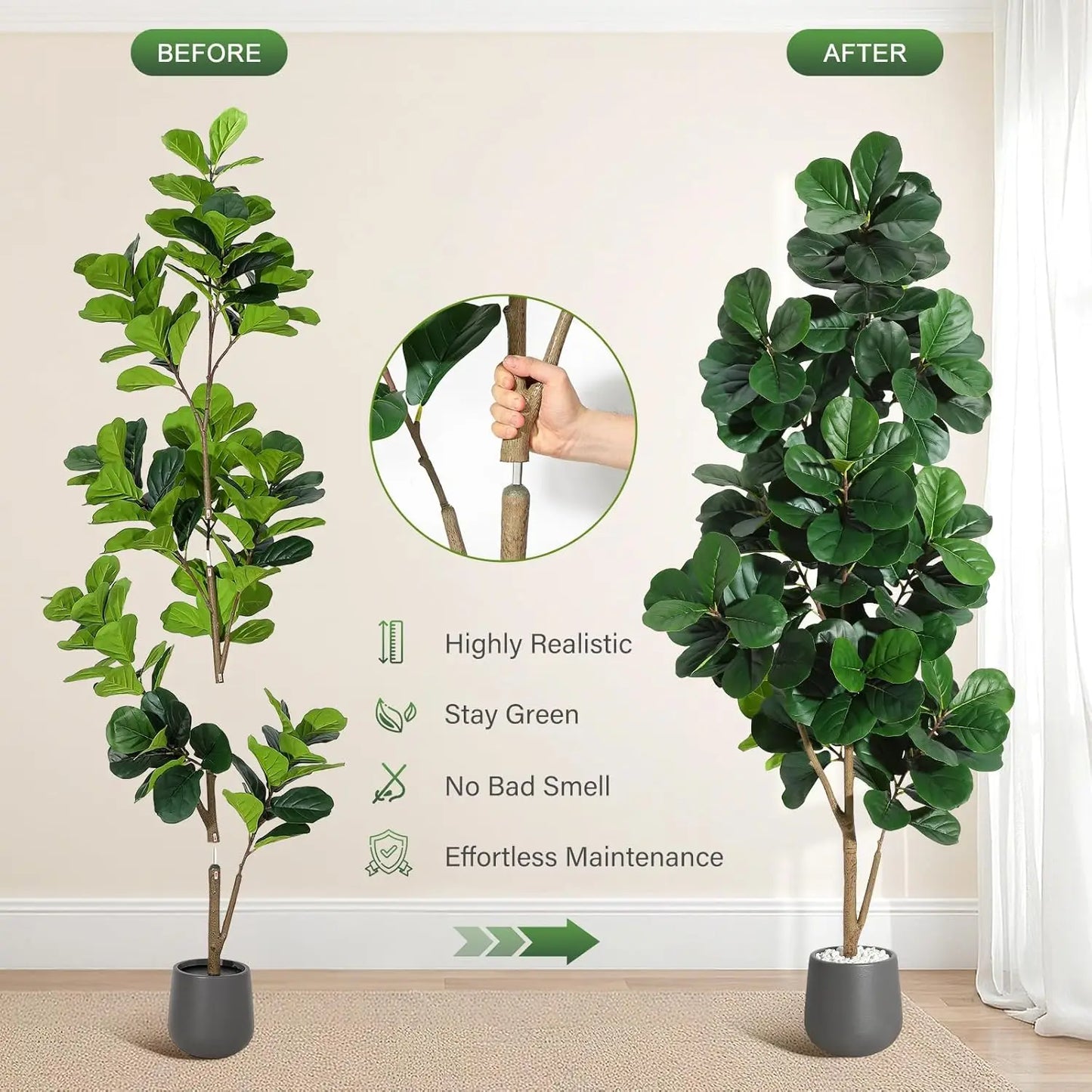 HiMISSCN Fiddle Leaf Fig Artificial Tree in Planter